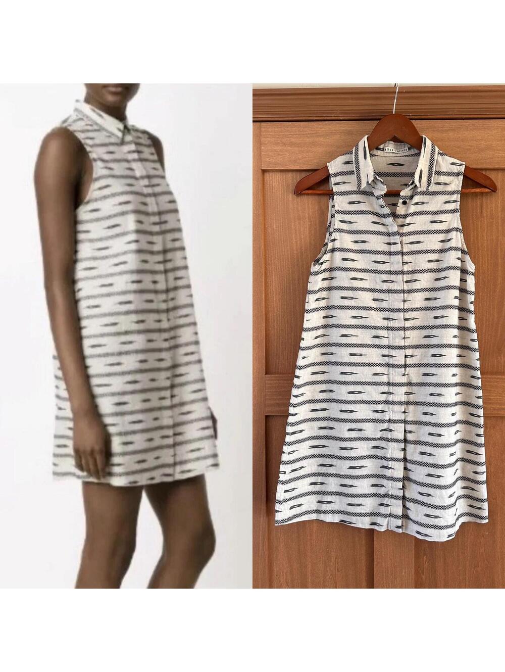 Alice + Olivia Isabelle Shirt Mini Dress Button Up Cotton & Linen Women’s Small
